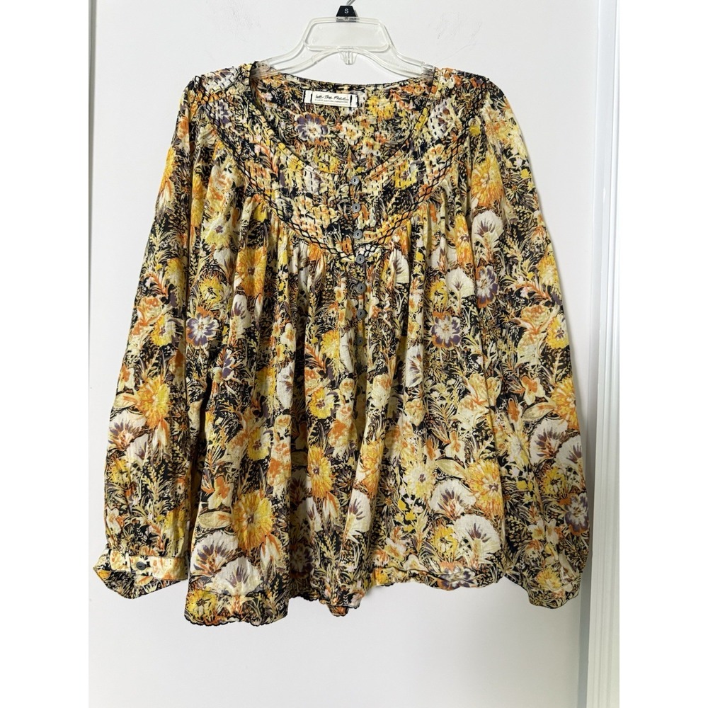 We The Free Free People Floral Cotton Top Blouse Sz XL Boho Peasant